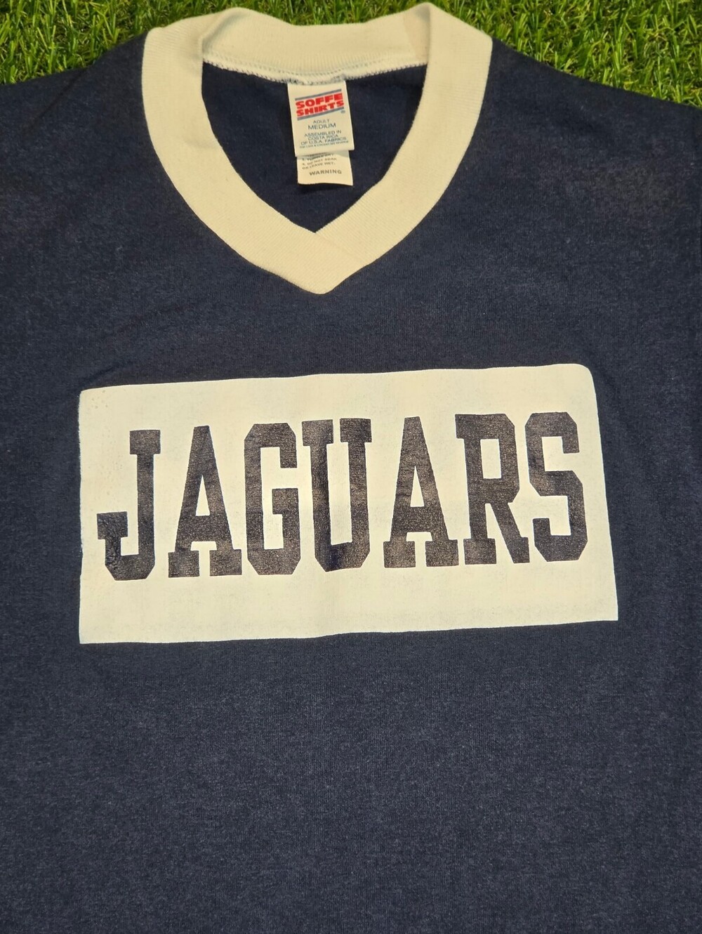 Soffe Adult Medium Jaguars Vintage Style Blue and White V-Ne